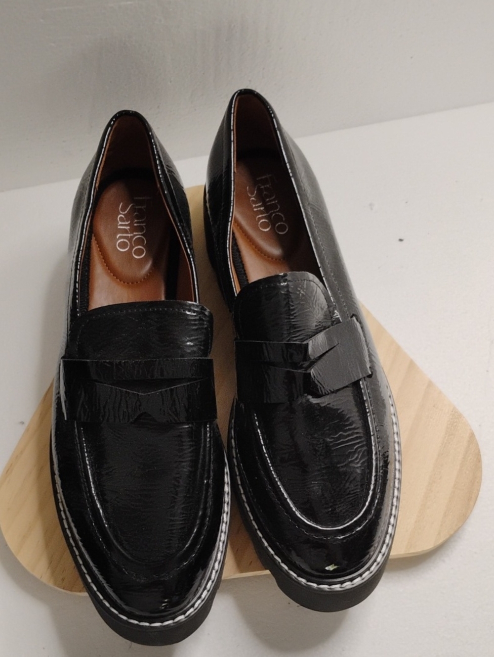 Franco Sarto Black Patent Leather Penny Loafers